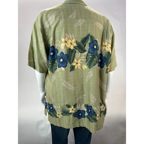 Cherokee XL Mens Green Floral Short Sleeve Button-Up Shirt - Picture 11 of 16